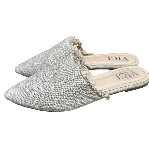 Vici Gray Tweed Fringe Mules Slip On Pointed Toe Flats Size 8.5 - Picture 3 of 8